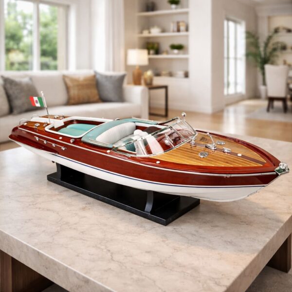 < 現貨.長67.5cm.座椅藍白 > 義大利 Riva Aquarama 豪華快艇 | 手工模型船 4️⃣0️⃣ 號